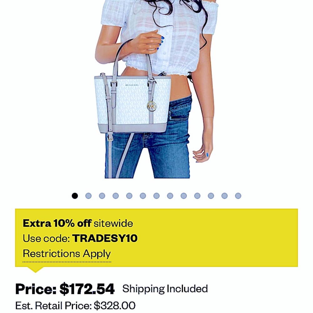Michael Kors Shoulder Bag XS Jet Set Travel Bright White Grey Coated Canvas Tote